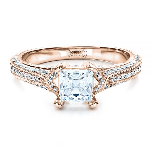 14k Rose Gold 14k Rose Gold Princess Cut Pave Engagement Ring - Flat View -  1467