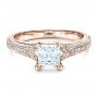 14k Rose Gold 14k Rose Gold Princess Cut Pave Engagement Ring - Flat View -  1467 - Thumbnail