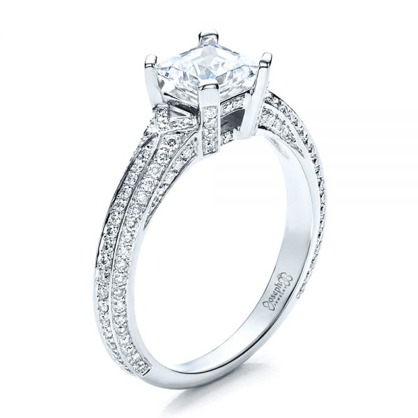 18k White Gold Princess Cut Pave Engagement Ring - Three-Quarter View -  1467