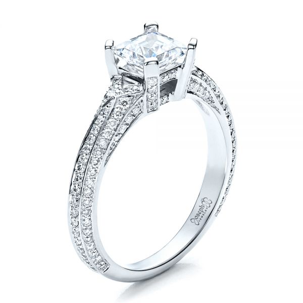 14k White Gold 14k White Gold Princess Cut Pave Engagement Ring - Three-Quarter View -  1467