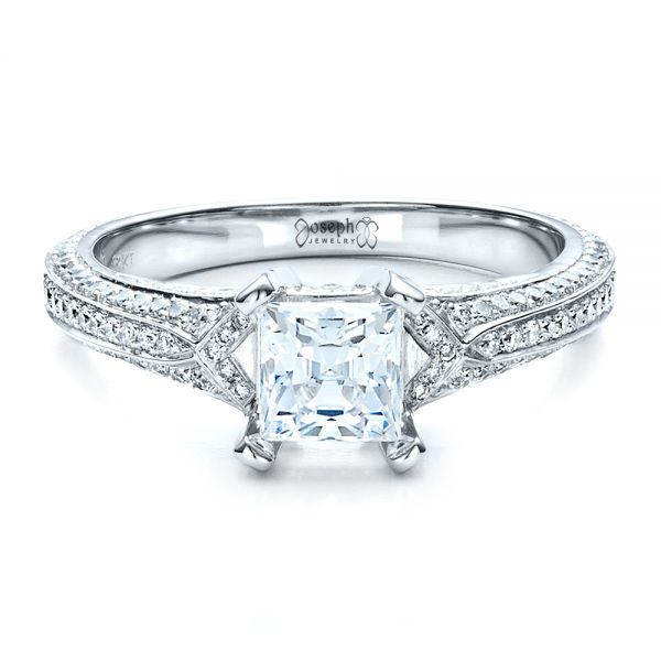 14k White Gold 14k White Gold Princess Cut Pave Engagement Ring - Flat View - 1467