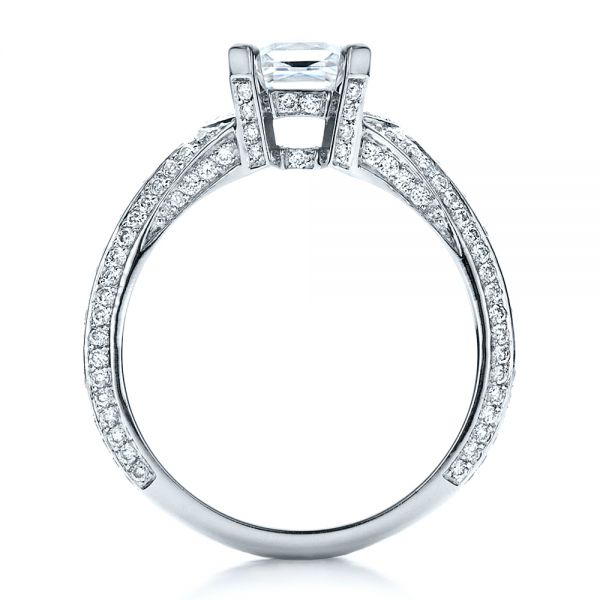 18k White Gold Princess Cut Pave Engagement Ring - Front View -  1467