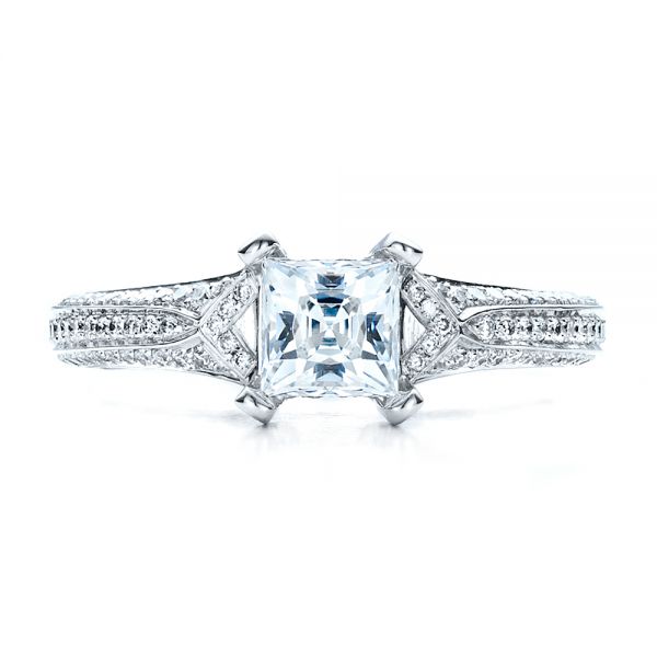  Platinum Platinum Princess Cut Pave Engagement Ring - Top View -  1467