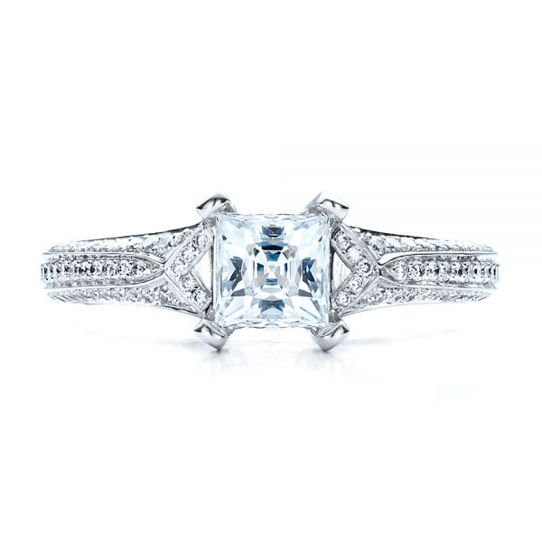 14k White Gold 14k White Gold Princess Cut Pave Engagement Ring - Top View - 1467