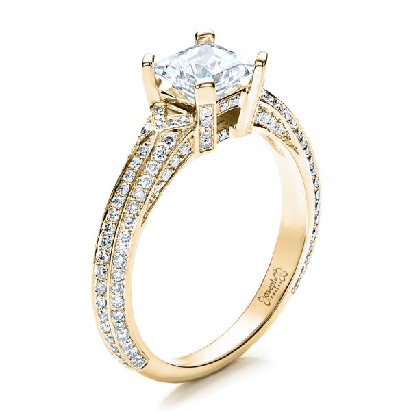 14k Yellow Gold 14k Yellow Gold Princess Cut Pave Engagement Ring - Three-Quarter View -  1467