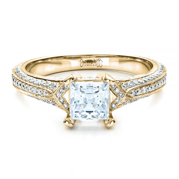 14k Yellow Gold 14k Yellow Gold Princess Cut Pave Engagement Ring - Flat View -  1467