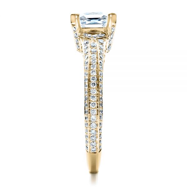 18k Yellow Gold 18k Yellow Gold Princess Cut Pave Engagement Ring - Side View -  1467