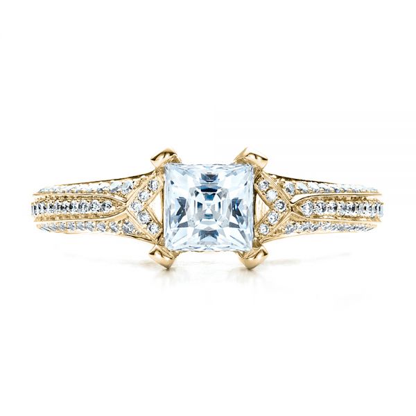 14k Yellow Gold 14k Yellow Gold Princess Cut Pave Engagement Ring - Top View -  1467