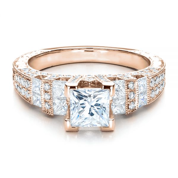 18k Rose Gold 18k Rose Gold Princess Cut Side Stones Engagement Ring - Vanna K - Flat View -  100057