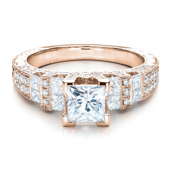14k Rose Gold 14k Rose Gold Princess Cut Side Stones Engagement Ring - Vanna K - Flat View -  100057