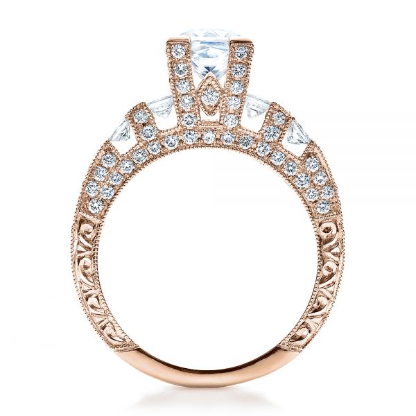 18k Rose Gold 18k Rose Gold Princess Cut Side Stones Engagement Ring - Vanna K - Front View -  100057