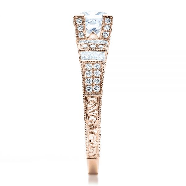 18k Rose Gold 18k Rose Gold Princess Cut Side Stones Engagement Ring - Vanna K - Side View -  100057