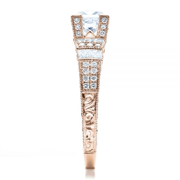 14k Rose Gold 14k Rose Gold Princess Cut Side Stones Engagement Ring - Vanna K - Side View -  100057