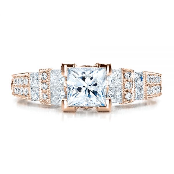 18k Rose Gold 18k Rose Gold Princess Cut Side Stones Engagement Ring - Vanna K - Top View -  100057