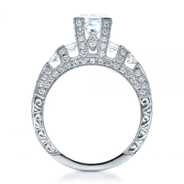 18k White Gold Princess Cut Side Stones Engagement Ring - Vanna K - Front View - 100057