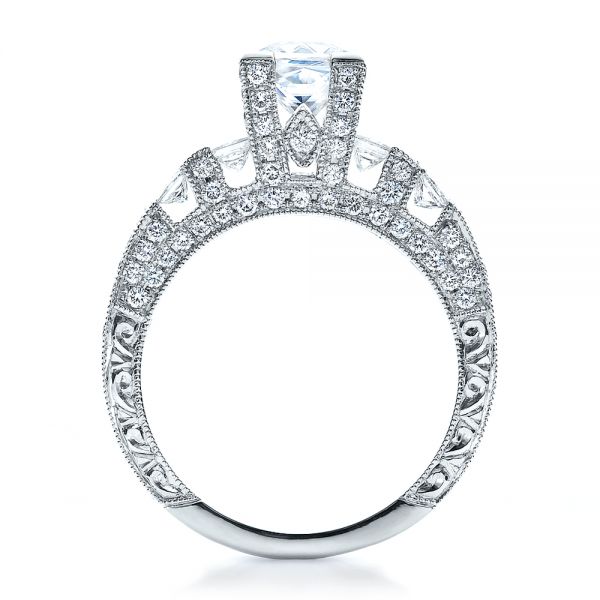 14k White Gold 14k White Gold Princess Cut Side Stones Engagement Ring - Vanna K - Front View -  100057