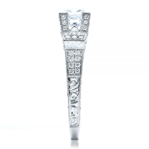 14k White Gold 14k White Gold Princess Cut Side Stones Engagement Ring - Vanna K - Side View -  100057