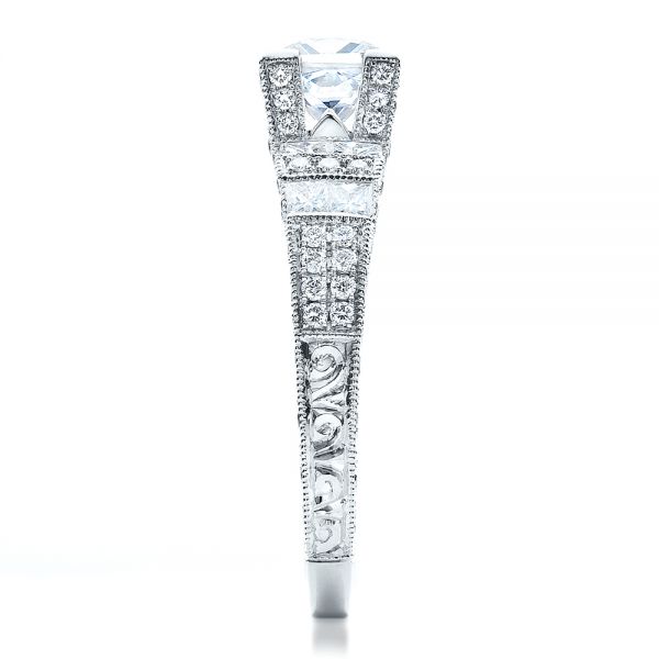 18k White Gold Princess Cut Side Stones Engagement Ring - Vanna K - Side View - 100057