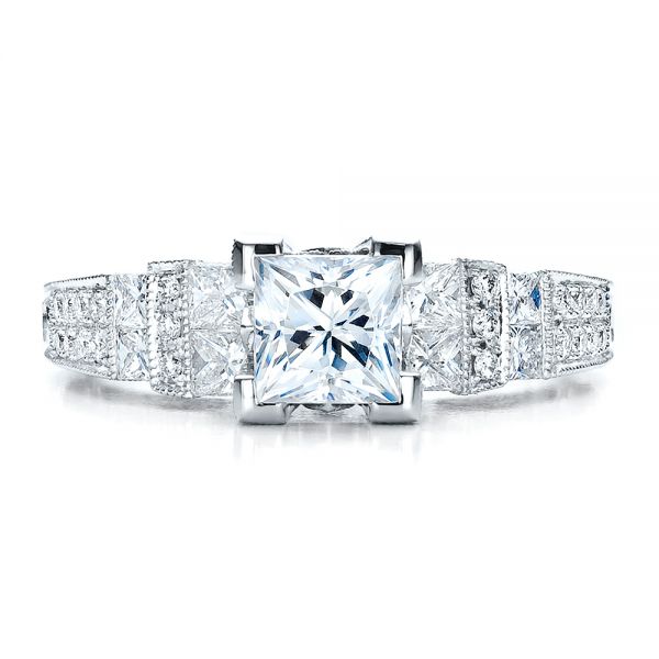 14k White Gold 14k White Gold Princess Cut Side Stones Engagement Ring - Vanna K - Top View -  100057