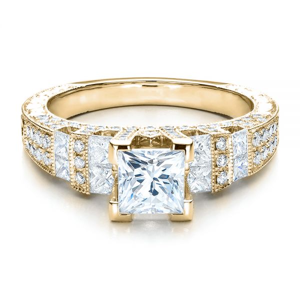 14k Yellow Gold 14k Yellow Gold Princess Cut Side Stones Engagement Ring - Vanna K - Flat View -  100057