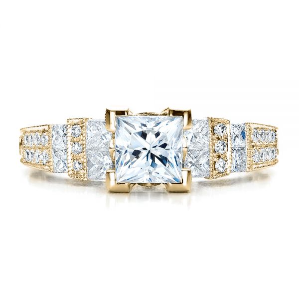 18k Yellow Gold 18k Yellow Gold Princess Cut Side Stones Engagement Ring - Vanna K - Top View -  100057