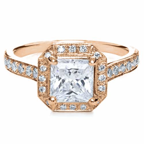 14k Rose Gold 14k Rose Gold Princess Cut With Diamond Halo Engagement Ring - Flat View - 169