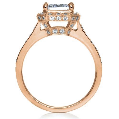 18k Rose Gold 18k Rose Gold Princess Cut With Diamond Halo Engagement Ring - Front View -  169