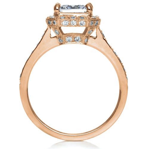 14k Rose Gold 14k Rose Gold Princess Cut With Diamond Halo Engagement Ring - Front View - 169