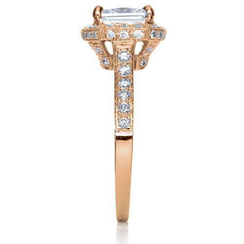14k Rose Gold 14k Rose Gold Princess Cut With Diamond Halo Engagement Ring - Side View -  169