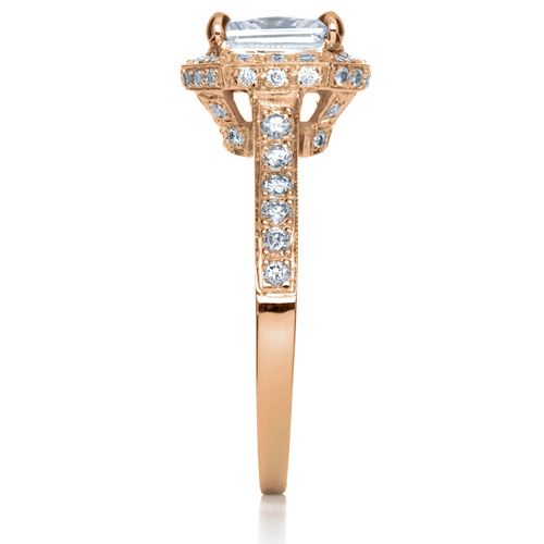 14k Rose Gold 14k Rose Gold Princess Cut With Diamond Halo Engagement Ring - Side View - 169
