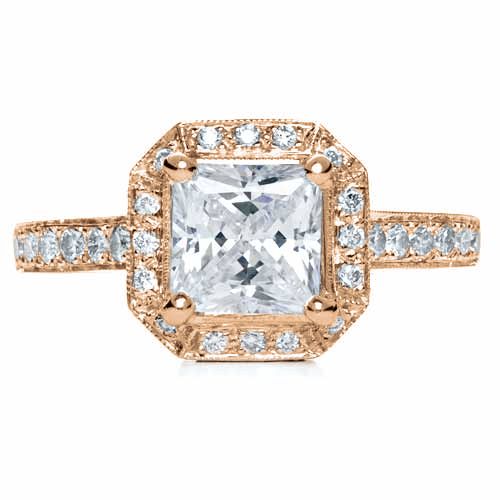14k Rose Gold 14k Rose Gold Princess Cut With Diamond Halo Engagement Ring - Top View -  169