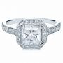 18k White Gold Princess Cut With Diamond Halo Engagement Ring - Flat View -  169 - Thumbnail