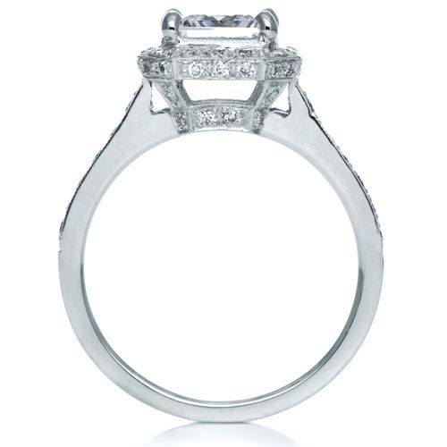 18k White Gold Princess Cut With Diamond Halo Engagement Ring - Front View -  169
