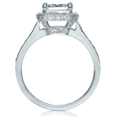 18k White Gold Princess Cut With Diamond Halo Engagement Ring - Front View - 169