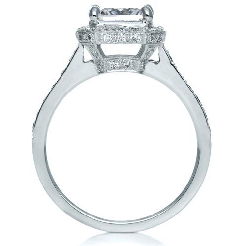 14k White Gold 14k White Gold Princess Cut With Diamond Halo Engagement Ring - Front View -  169