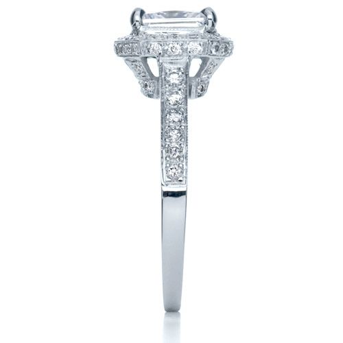 18k White Gold Princess Cut With Diamond Halo Engagement Ring - Side View -  169