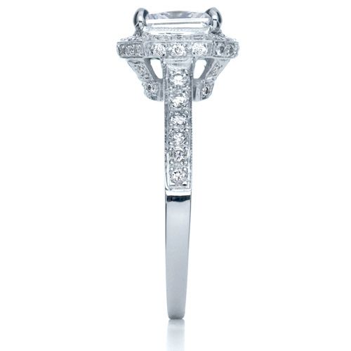 18k White Gold Princess Cut With Diamond Halo Engagement Ring - Side View - 169