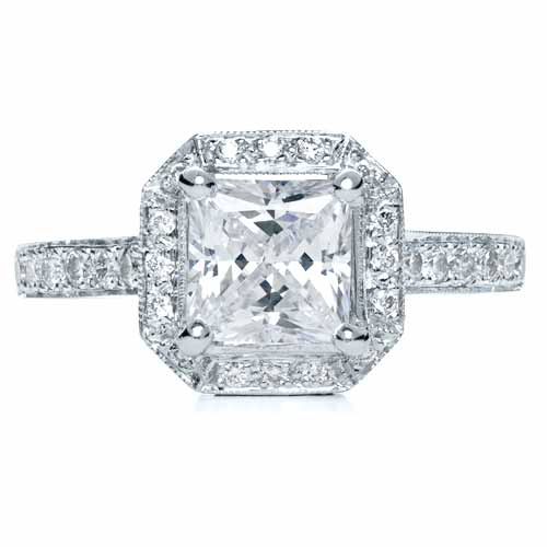 18k White Gold Princess Cut With Diamond Halo Engagement Ring - Top View -  169
