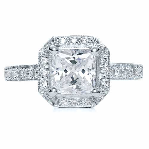 18k White Gold Princess Cut With Diamond Halo Engagement Ring - Top View - 169