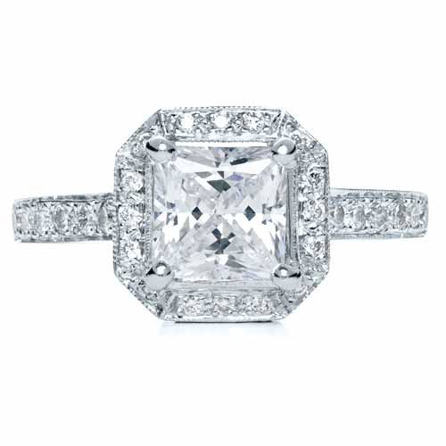 14k White Gold 14k White Gold Princess Cut With Diamond Halo Engagement Ring - Top View -  169