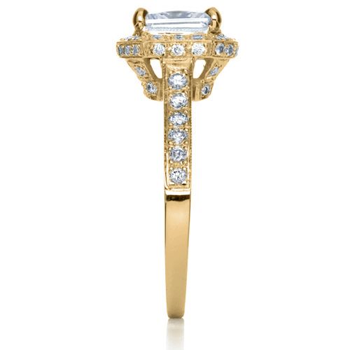 18k Yellow Gold 18k Yellow Gold Princess Cut With Diamond Halo Engagement Ring - Side View -  169