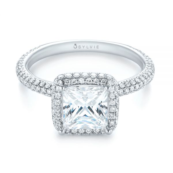 18k White Gold Princess Diamond Halo Engagement Ring - Flat View -  103998