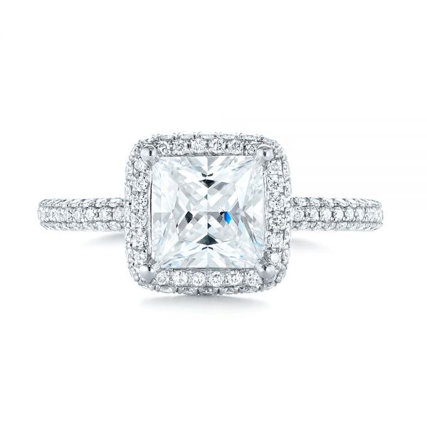 18k White Gold Princess Diamond Halo Engagement Ring - Top View -  103998