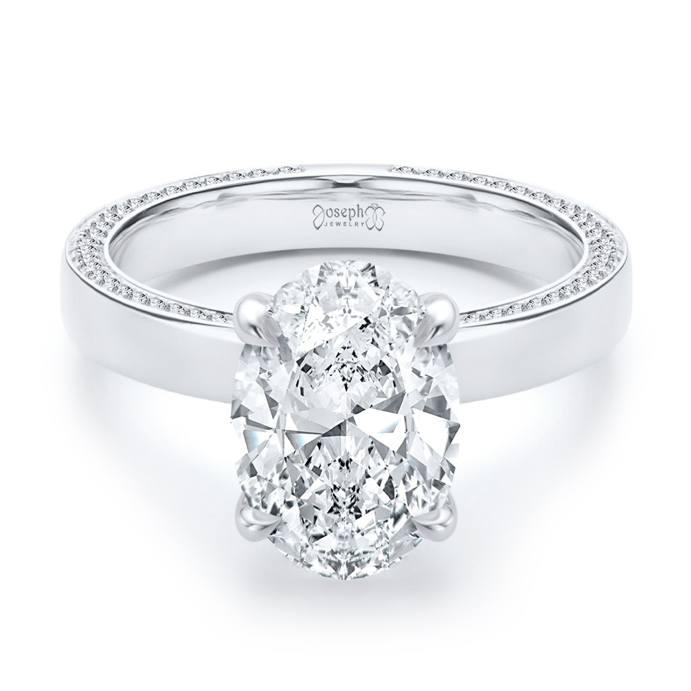 18k White Gold 18k White Gold Profile Diamonds Oval Engagement Ring - Flat View -  108368