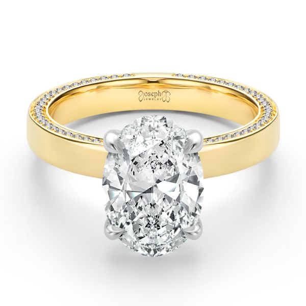 18k Yellow Gold Profile Diamonds Oval Engagement Ring - Flat View -  108368 - Thumbnail