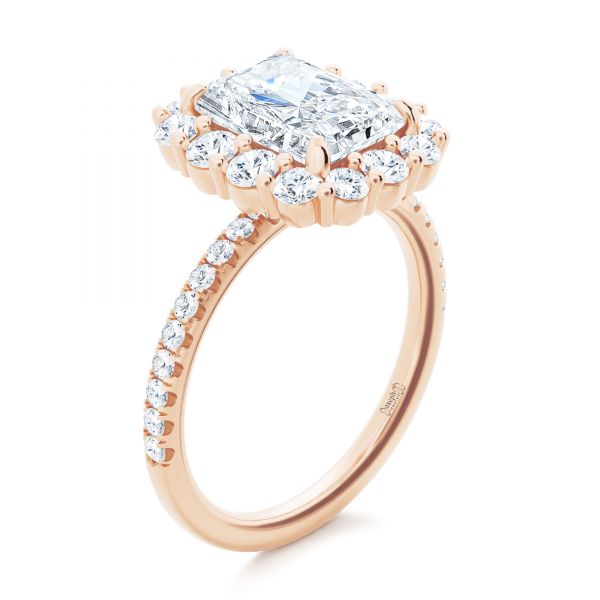 14k Rose Gold 14k Rose Gold Radiant Diamond Halo Engagement Ring - Three-Quarter View -  107271