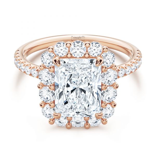 18k Rose Gold 18k Rose Gold Radiant Diamond Halo Engagement Ring - Flat View -  107271