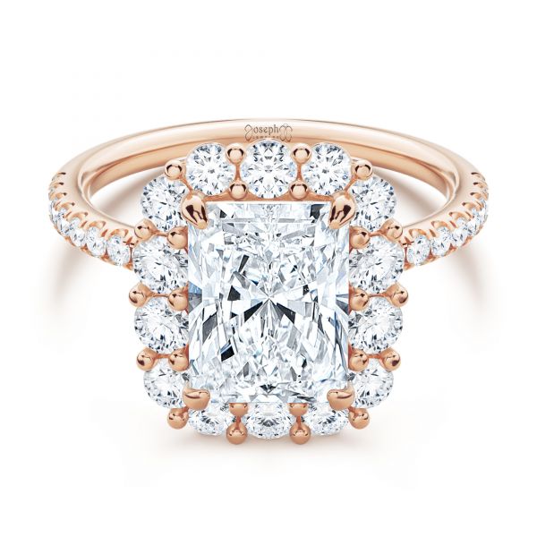 14k Rose Gold 14k Rose Gold Radiant Diamond Halo Engagement Ring - Flat View - 107271