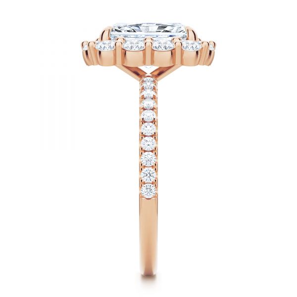 18k Rose Gold 18k Rose Gold Radiant Diamond Halo Engagement Ring - Side View -  107271
