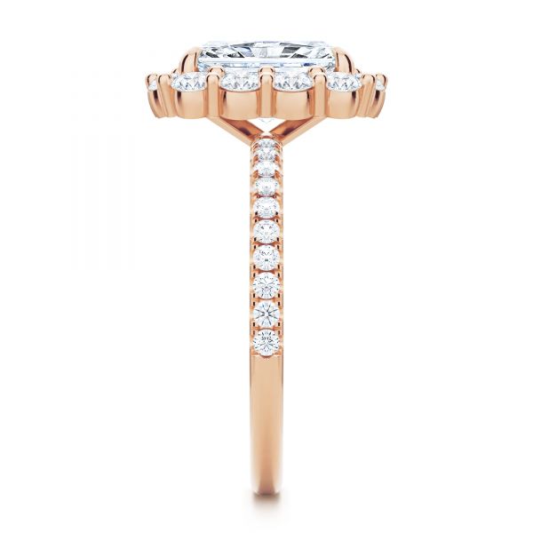 14k Rose Gold 14k Rose Gold Radiant Diamond Halo Engagement Ring - Side View - 107271